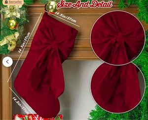 Chaussette de Noël personnalisée en velours brodé avec nœud, pour suspendre au foyer, sacs cadeaux - Product Image 5