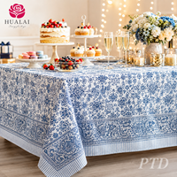 Nappe rectangulaire HuaLai 90x156 pouces en faux coton polyester, bleu roi, imprimé floral, pour table à manger, personnalisable