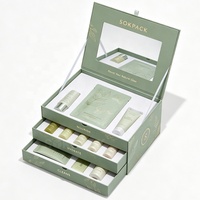 Boîte à cosmétiques personnalisée à 3 étages avec fermeture magnétique en carton rigide, miroir et insert pour coffret cadeau