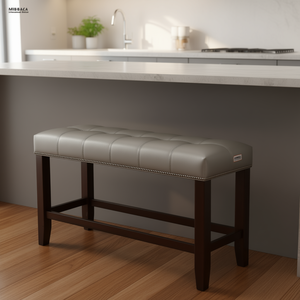 Panca Imbottita Mibaca con Seduta Alta, Base in Legno e Rivestimento in Ecopelle, Arredamento Moderno per Sala da Pranzo - Product Image 2