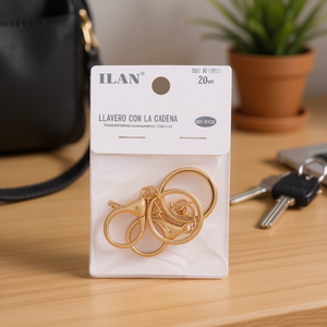 Portachiavi Ilan con Catena 20Mm Colore Oro per Chiavi e Borse Modello 31031 Prodotto in CN - Product Image 2