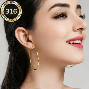 Boucles d'oreilles 18KHOOP transfrontalières européennes et américaines, luxe léger pour femmes, boucles d'oreilles classiques haut de gamme à bobine inductrice - Product Image 2