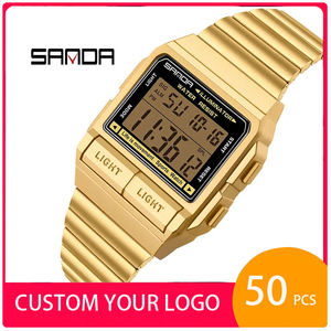Montres numériques en gros SANDA 2007 avec logo personnalisé OEM, acier inoxydable, étanches, chronomètre, montre-bracelet rétro classique pour hommes, Reloj - Product Image 2