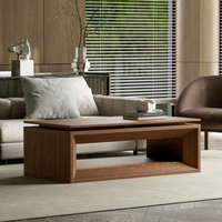 Table basse relevable moderne et durable en noyer, placage bois massif, MDF, hauteur réglable, rangement, mobilier de salon