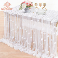 Nappe Vintage Moderne Blanche en Dentelle Broderie Florale Élégante en Tulle Transparent pour Mariage, Douche Nuptiale et Décoration de Fête