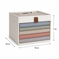 Boîte de rangement pliable empilable en tissu de lin avec doublure non tissée et fenêtre transparente pour le rangement des vêtements et des serviettes dans les placards domestiques
