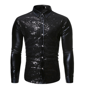 PASUXI New Nightclub Multi Color <strong>Shirt</strong> Youth Cool <strong>Sequin</strong> Bronzing Dance Suit <strong>Shirt</strong> <strong>Men's</strong> Slim Breathable Top - Product Image 3