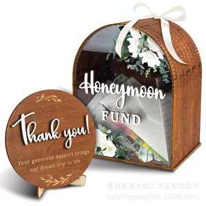 Heart Shape Wooden Honeymoon Fund <b>Box</b> With <b>Floral</b> Design Standing Decorative <b>Storage</b> <b>Box</b> For Wedding Gift Money Collection - Product Image 5