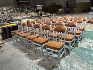 Sedia da pranzo in pelle Navy classica con struttura in alluminio moderno ed ecologico lucido per la casa soggiorno alberghi Cafs scuole - Product Image 4