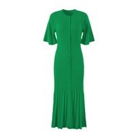 Vestido de punto acanalado liso con botones, cuello y cintura natural, mangas cortas en contraste, diseño nuevo, moda casual de verano, venta al por mayor, personalizado