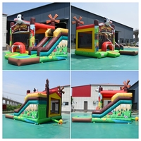 Château gonflable CE Happy Farm avec toboggan aquatique, structure gonflable commerciale en PVC, combo toboggan aquatique pour les entreprises de location
