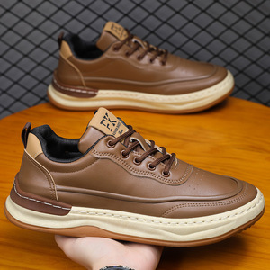 Factory Wholesale Brown White Black Lace-up Breathable Casual Shoes-PU Upper Rubber Sole All Seasons Walking <b>Style</b> for Men - Product Image 2