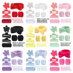 Ensemble d'accessoires pour cheveux : <span class=keywords><strong>Bandeau</strong></span> de spa en peluche douce bleue et pinces à cheveux, avec sac à fermeture éclair en <span class=keywords><strong>PVC</strong></span> transparent, pour femmes, maquillage, lavage du visage et voyage - Product Image 2