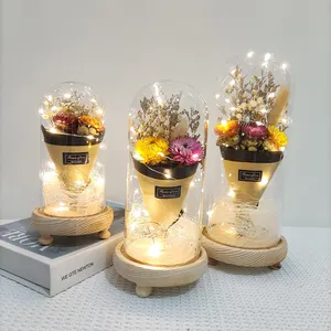 Regalo di Festival crisantemo selvatico fiore secco In cupola di vetro con luce a Led Bouquet di fiori secchi decorativi fiore secco artigianale fai-da-te