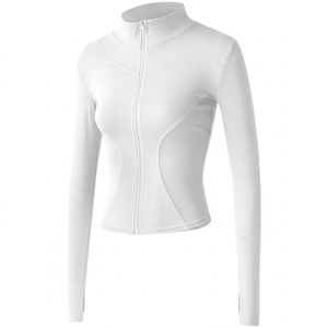 Veste de yoga coupe ajustée pour femme, coupe-vent sans coutures, fermeture éclair intégrale, couleur unie, avec trous pour les pouces, manches longues en polyester pour adultes - Product Image 1
