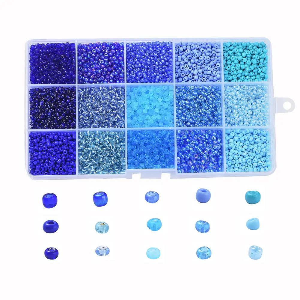 Голубые стеклянные бусины, 2/3/4 мм, комплект маленьких бусин пони в коробке для изготовления ювелирных изделий, стеклянные бусины пони