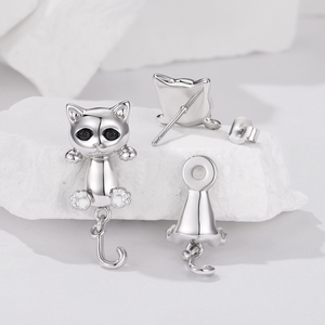 Aretes de Gato de Dibujos Animados con Ojos de Zirconia, Aleación Chapada en Negro, para Regalo Unisex - Product Image 4