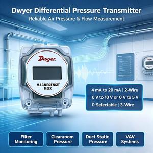 Trasmettitore di Pressione Differenziale Serie MSX Dwyer per HVAC, Filtri AHU, Pressione Statica dei Condotti, Flusso d'Aria VAV - Product Image 3