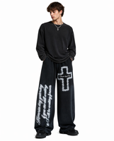 Pantalon de survêtement ample pour homme en coton polyester chenille épais 360 GSM, coupe large, marque privée, vente en gros, fournisseur en vrac