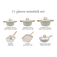 Ensemble de casseroles et poêles en aluminium moulé, revêtement antiadhésif granit beige-blanc, qualité professionnelle, sans PFOA, écologique, pour la maison.
