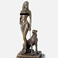 Figurines Panther Figurine Custom Vintage Egypt Cleopatra Sculpture Egyptian Priestess Queen Figurines Standing Sexy Woman Bronze Panther Statues