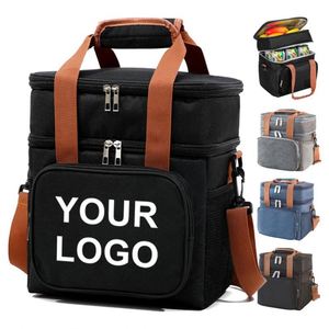 Sac isotherme double couche personnalisé avec logo, en tissu Oxford 300D, isolation thermique, avec bandoulière pour pique-nique et déjeuner au bureau - Product Image 1