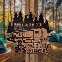 Plaque murale personnalisée en bois style Art Déco pour camping-car, idéale pour l'été, les aventures en plein air et le camping, design sur mesure