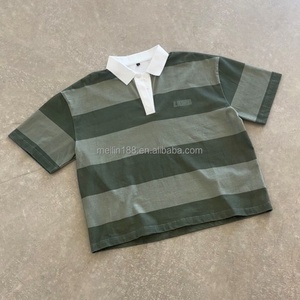 Camiseta Retro de Rugby Personalizada, Estilo Oversize, Corte Cuadrado, Manga Corta, con Botones y Rayas para Hombre - Product Image 1