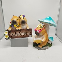 Figurine en résine de capybara mignonne avec tournesol, ornement de patio extérieur, lumières solaires décoratives – Vente chaude