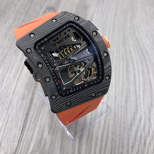 Montre homme tendance en fibre de carbone, forme tonneau, calendrier, multifonction, automatique, mécanique, pour cadeau d'affaires - Product Image 3
