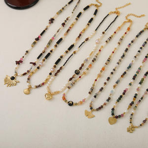 Moda moda corazón mariposa Concha piedra natural hecho a mano colorido cuentas piedras preciosas gargantilla colgante collar 14K joyería de mujer - Product Image 2