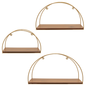 Mensole da parete in legno con struttura in metallo curvo per soggiorno, organizer decorativo da appendere. - Product Image 1
