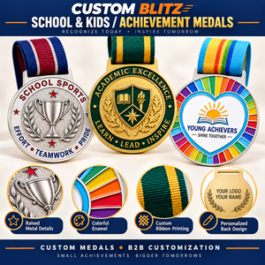 Custom School and Kids Achievement Enamel Medals for Academic Excellence and Student Sports Awards with Personalized <b>Ribbons</b> - Product Image 4