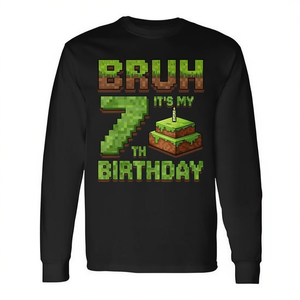 Camiseta de manga larga con diseño de píxeles para niños, cuello redondo, algodón, para fiesta de cumpleaños, estampado digital, 7.º cumpleaños - Product Image 2