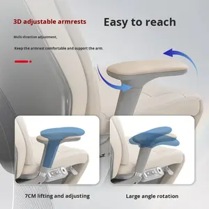 Chaise de bureau en cuir véritable électrique, dossier ergonomique, inclinable, design de luxe léger, base à cinq étoiles, roulettes - Product Image 3