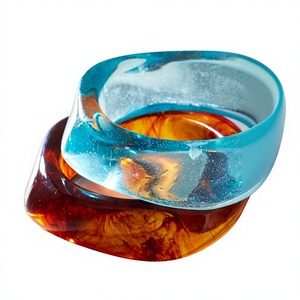 Handmade <b>Resin</b> Crafts Wide Cuff Bangle Bracelets Multicolor Round Shape Fashion Jewelry for Women - Product Image 1