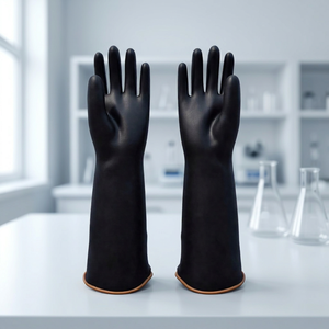 Gants en caoutchouc résistants aux produits chimiques industriels, noirs, antidérapants, durables, avec manchette de sécurité, stériles, 35 cm - Product Image 6