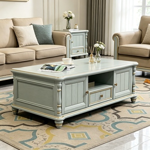Luxury Gold Carved Solid Wood <b>Coffee</b> <b>Table</b>, 2 Cabinet 1 Drawer Turned <b>Leg</b> Storage Cocktail <b>Table</b> <b>For</b> Farmhouse Living Room - Product Image 2