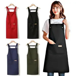 新餐饮工作定制印刷标志韩国纯帆布纯棉牛仔女装时尚成人厨房围裙
