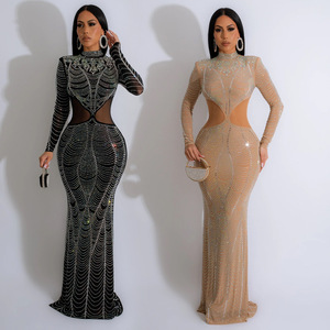 Nuevo Vestido de Noche Formal de Sirena con Malla de Pedrería, Manga Larga y Cuello Alto con Aberturas, Colección 2026 - Product Image 1