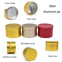 Heißer Verkauf 50ml Schwarz Weiß Rot Gold Runde Aluminium Blech Glas Metall Verpackung Behälter Topf zur Aufbewahrung von Kerze