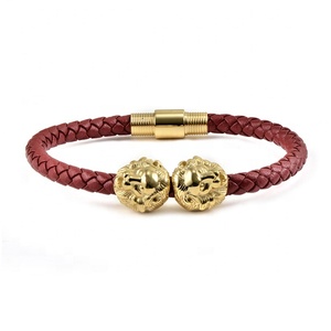 Prodotti di tendenza Nuovi Arrivi Oro Testa di Leone Braccialetto di Cuoio Con Chiusura Magnetica Per Gli Uomini - Product Image 3