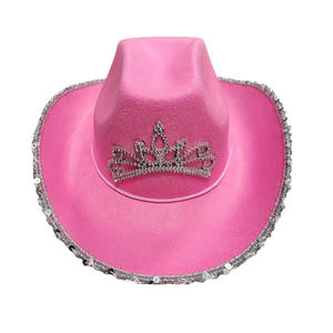 Ensemble de chapeau de <span class=keywords><strong>cowboy</strong></span> rose à plumes pour accessoires de costume de vache et événements amusants de fête et de déguisement - Product Image 6