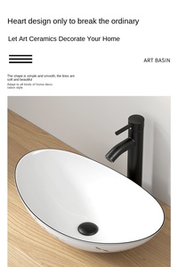 Fregadero de piedra de lavabo de mesa integrado de cerámica redonda para el hogar del Hotel con instalación de mostrador superior para lavabo de Arte de baño - Product Image 4