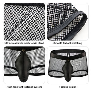 Оптовые мужские сексуальные трусы-боксеры из сетки с дышащим эффектом, с вырезами, с открытым дизайном, с 3D-мешочком из сетки и кожи - Product Image 2