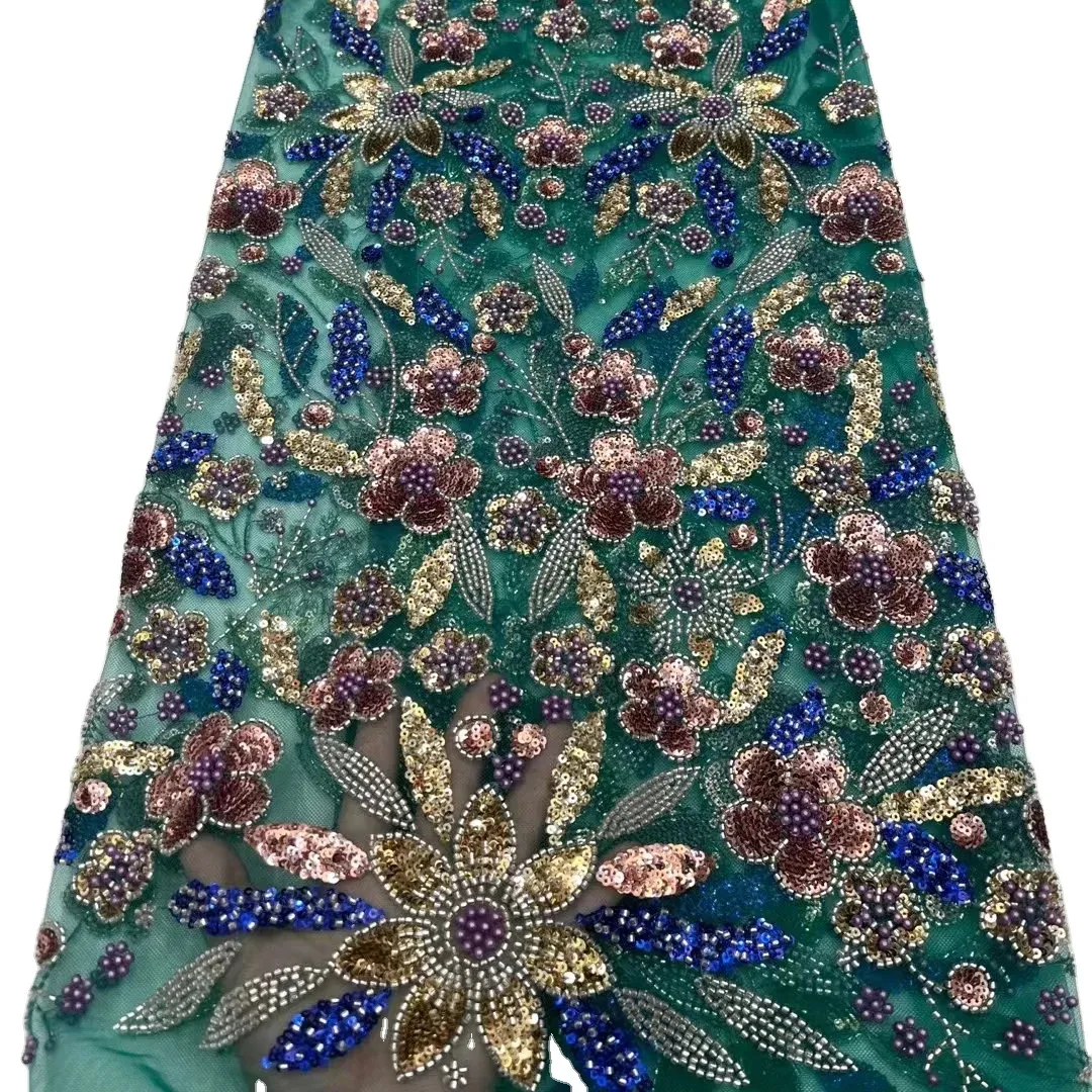 2024 bleu Royal blanc vert or perlé Tulle dentelle de mariée matériel tissu broderie lacets tissus africain voile dentelle pour les femmes