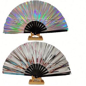 Pvc Laser Rave Hand Brightly Colored <b>Large</b> Folding <b>Fan</b> Party for Chinese New Year Business Gifts Music - Product Image 4