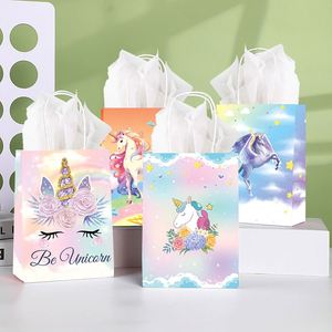 <span class=keywords><strong>Sac</strong></span> fourre-tout en papier <span class=keywords><strong>kraft</strong></span> imprimé couleur licorne de dessin animé, personnalisable, avec poignée longue, pour bonbons et bijoux de fête d'anniversaire - Product Image 1