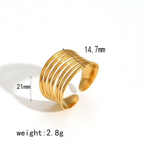 Conjunto de Joyería Geométrica de Acero Inoxidable, Pulsera y Anillo Chapados en Oro, Accesorio de Moda para Mujer, Ideal para Fiestas - Product Image 5
