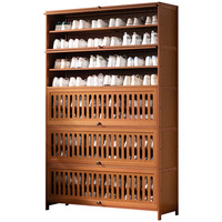 Meuble à chaussures haut de gamme en bambou, design moderne, pour entrée, couloir extérieur étroit, étagère à chaussures multi-niveaux avec portes